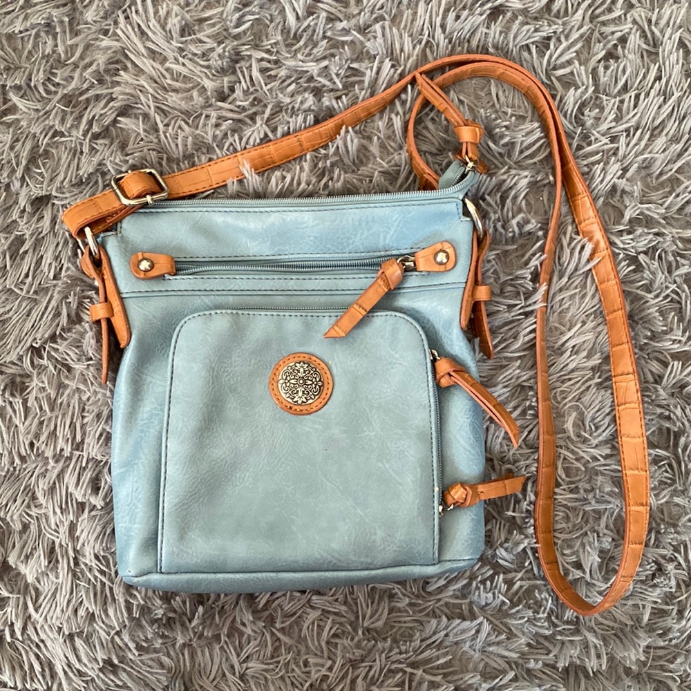Blue and Brown Leather Purse